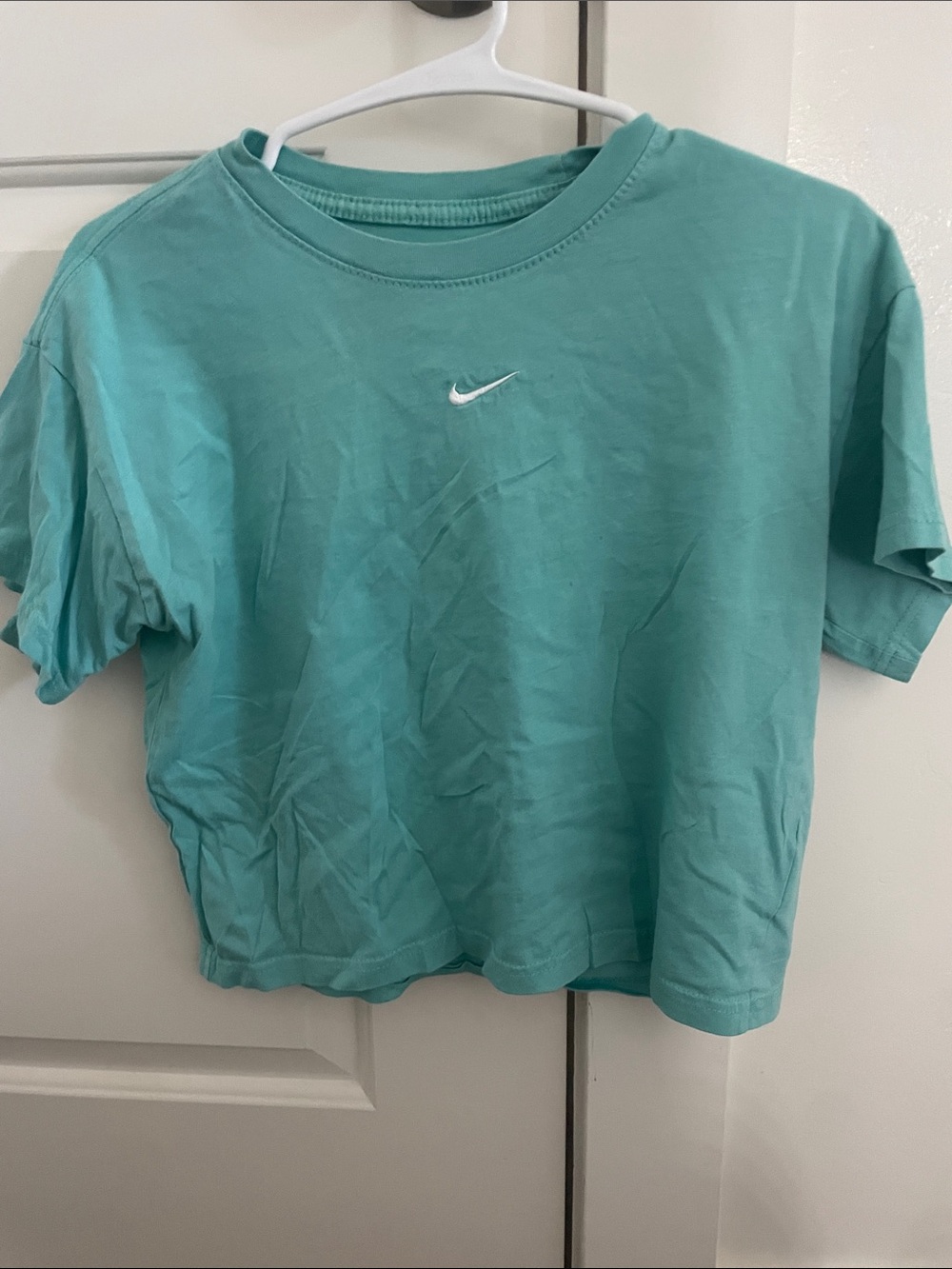 Nike Teal Cropped Crew Tee with White Swoosh